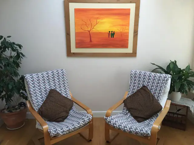 The therapy room in Wallsend with two armchairs